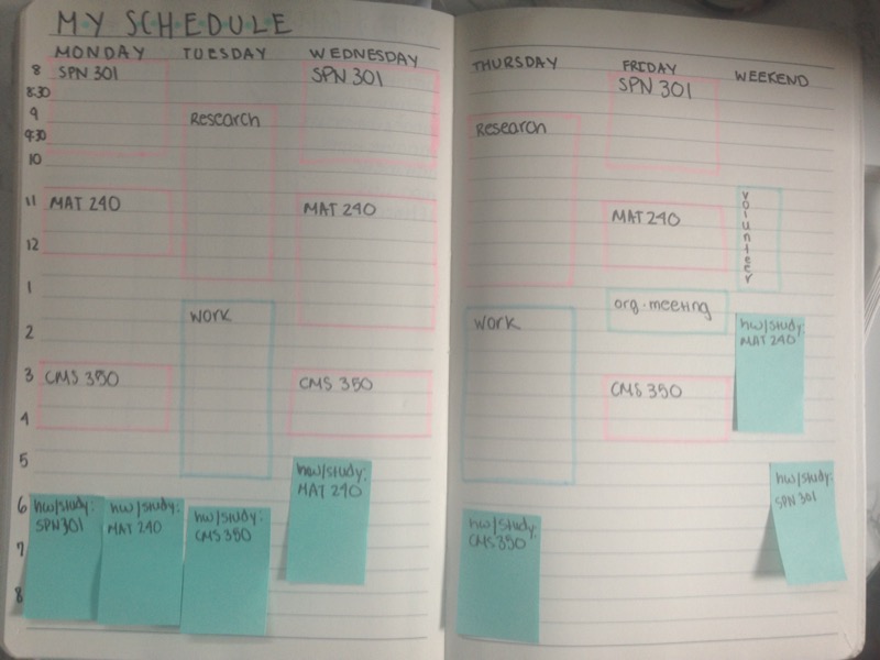 Bullet Journal Spread - Class Schedule 