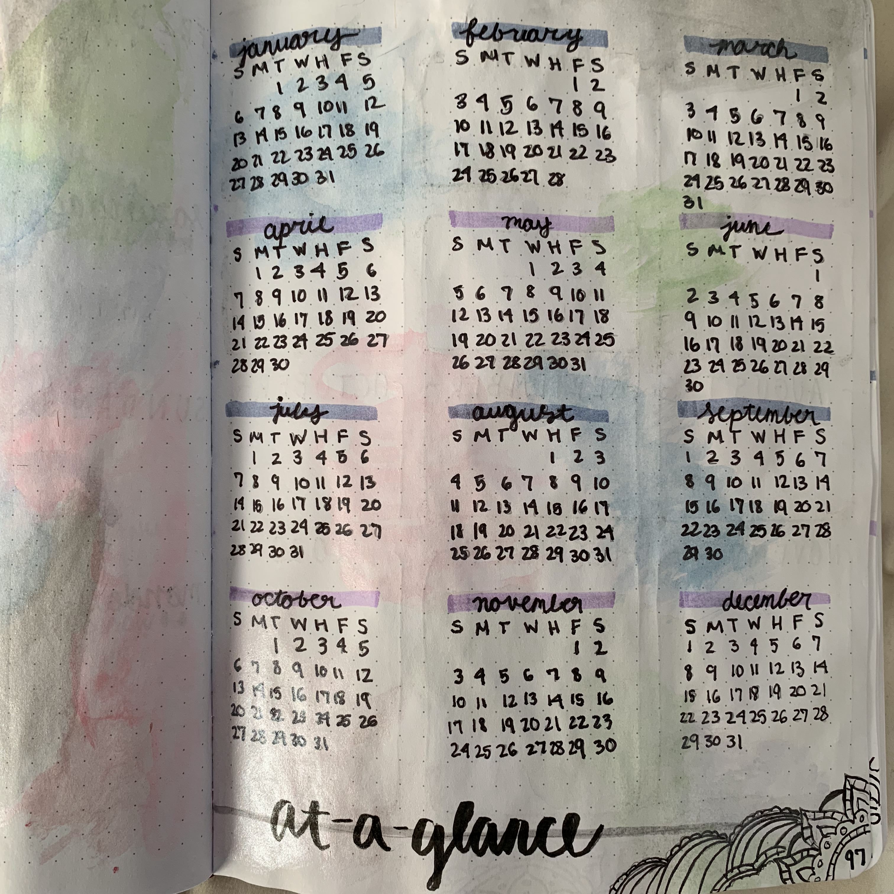 Bullet Journal Spread - 2019 At A Glance