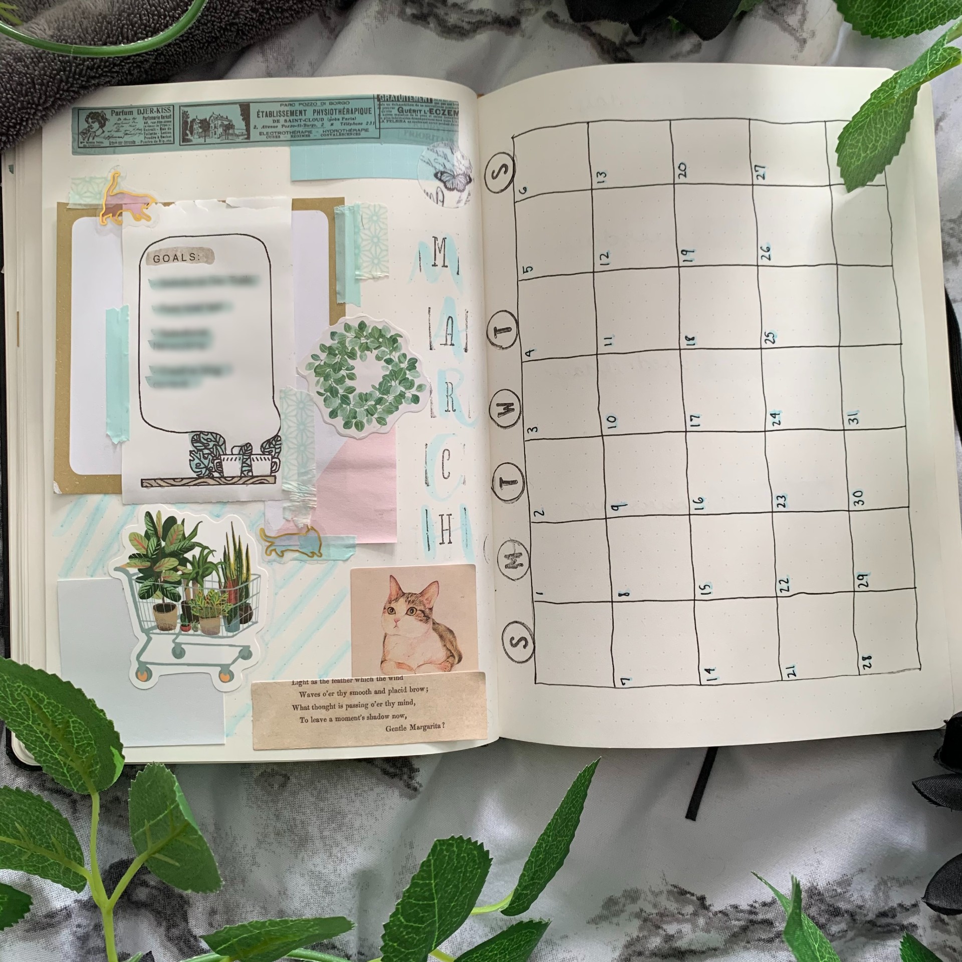 March 2021 Bullet Journal - Title Page and Calendar