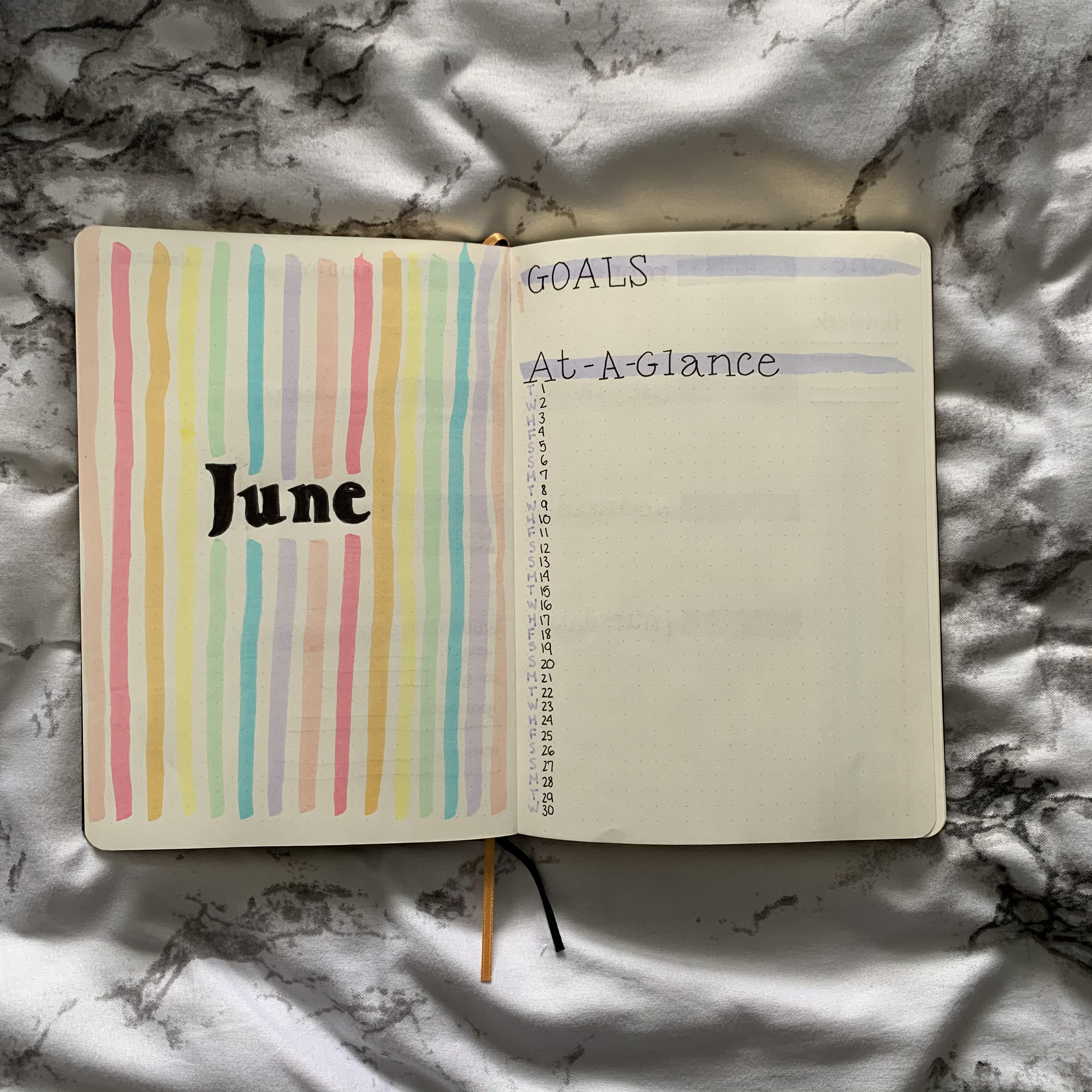 June 2021 Bullet Journal - Title, Goals, and At-A-Glance